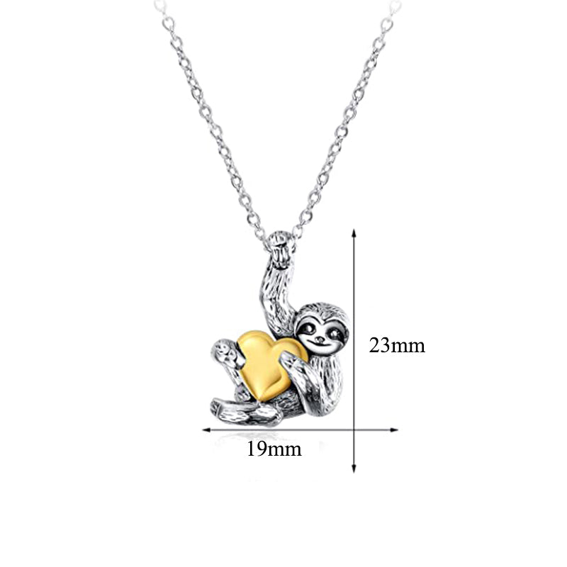 Cute Animal Small Sloth Heart Pendant Necklace