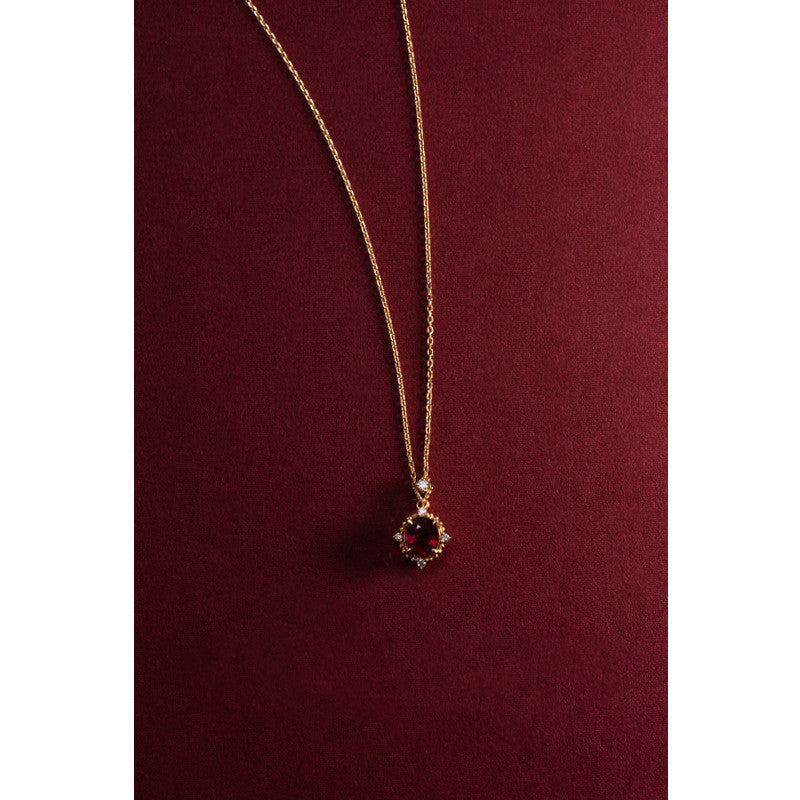 S925 Sterling Silver 14K Gold Plated Red Zircon Necklace