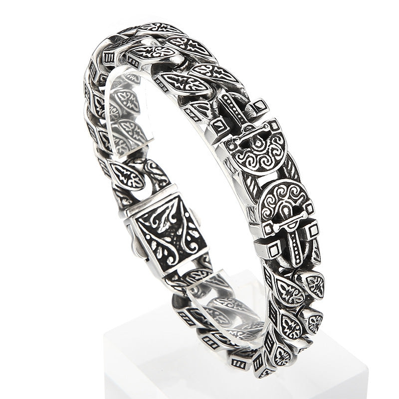 Punk Style Trendy Pattern Bracelet Retro Old Casting Pharaoh Ancient Egyptian Cross Titanium Steel Men's Bracelet