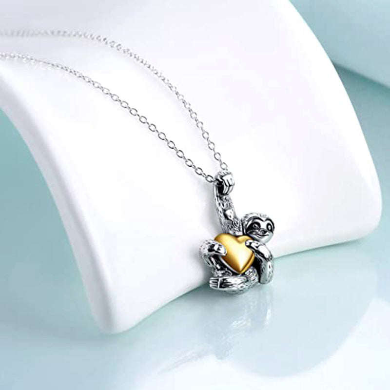 Cute Animal Small Sloth Heart Pendant Necklace