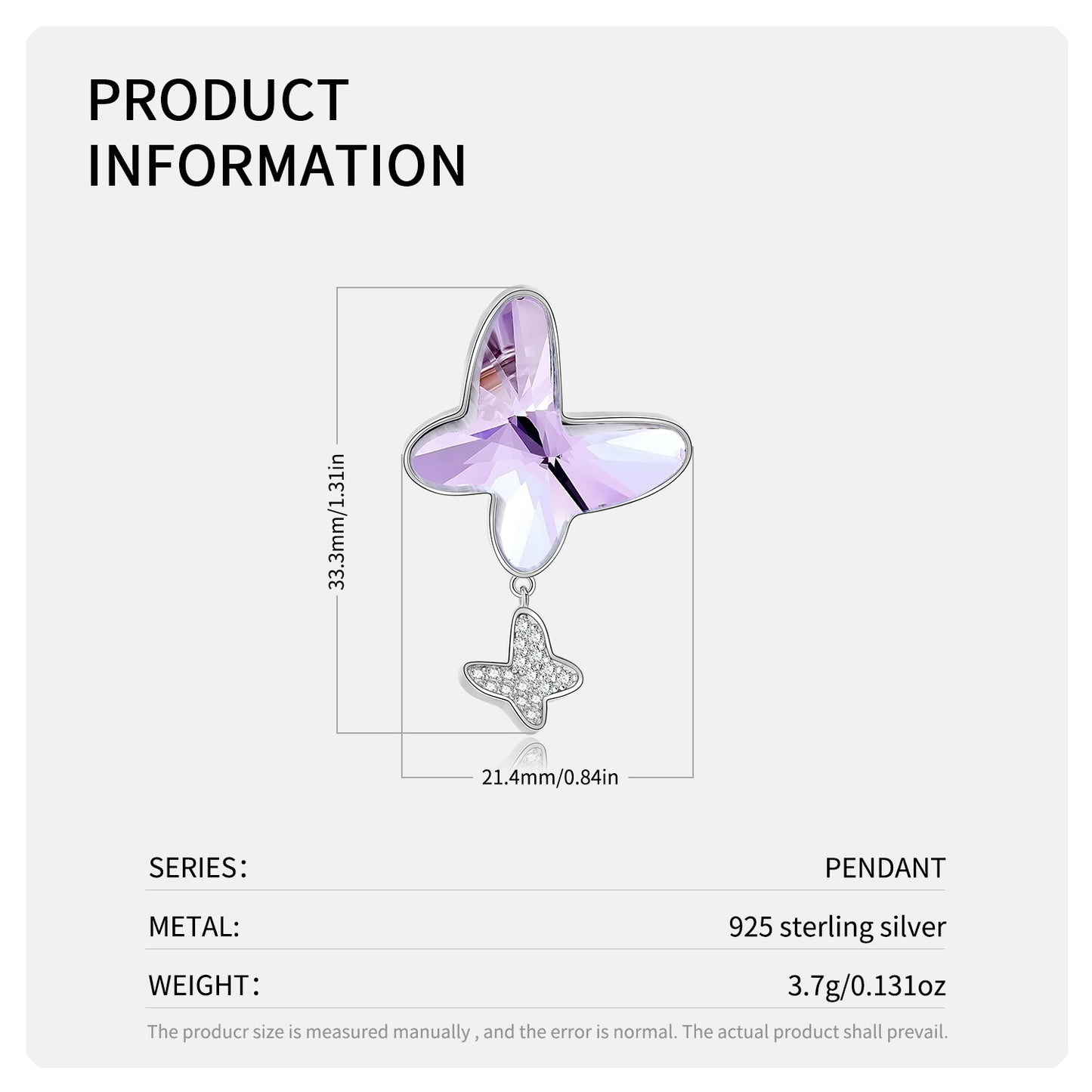Shining Purple Butterfly Necklace 925 Sterling Silver Personalized Ins Sweater Chain