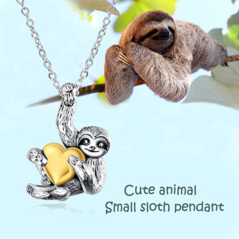 Cute Animal Small Sloth Heart Pendant Necklace