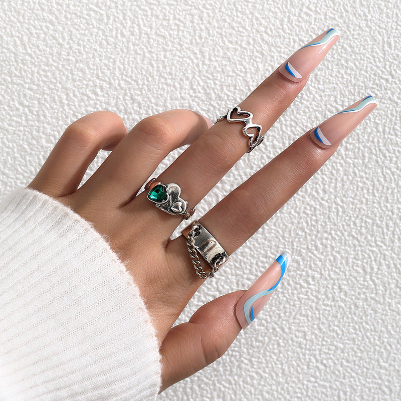 Heavy Metal Trendy Hip Hop Ring Men's Retro Old Bat Skull Snake Ring Set