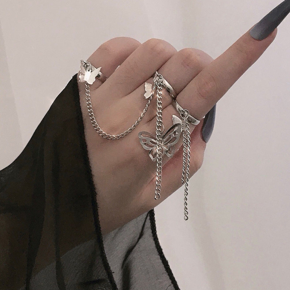 Heavy Metal Trendy Hip Hop Ring Men's Retro Old Bat Skull Snake Ring Set
