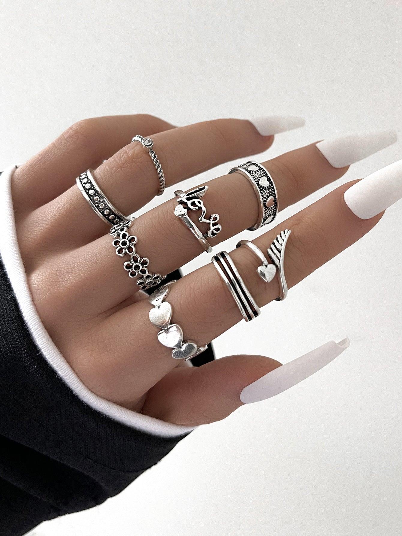 Heavy Metal Trendy Hip Hop Ring Men's Retro Old Bat Skull Snake Ring Set