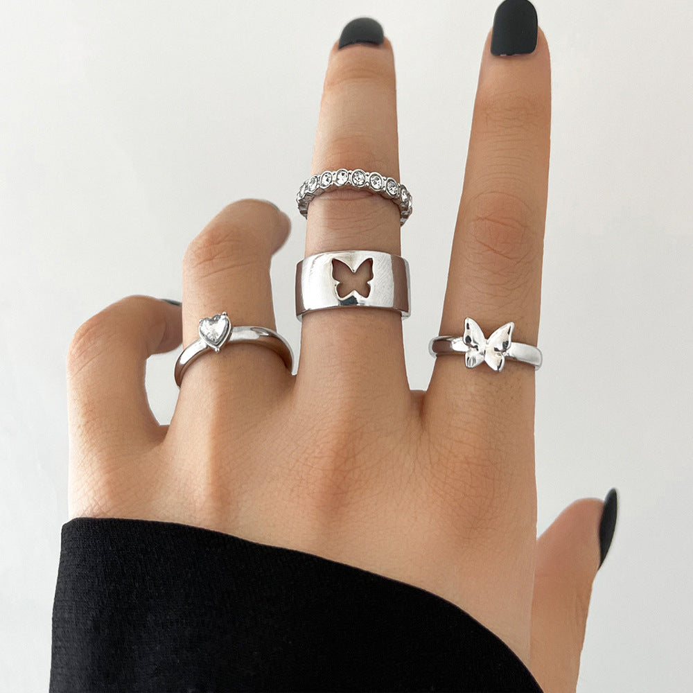 Heavy Metal Trendy Hip Hop Ring Men's Retro Old Bat Skull Snake Ring Set