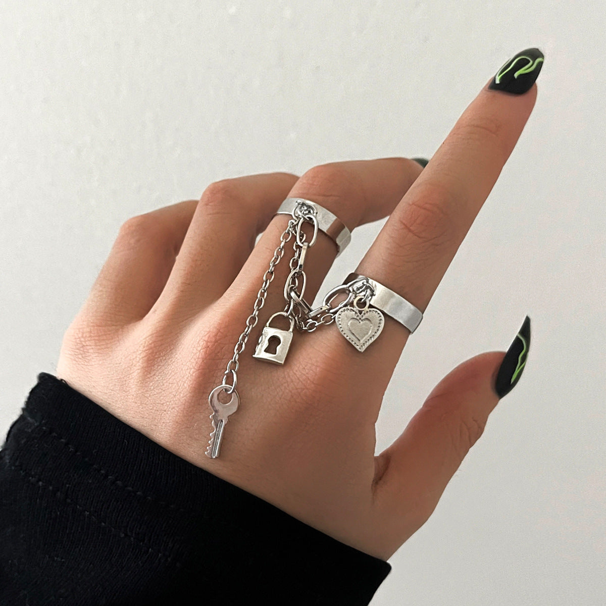 Heavy Metal Trendy Hip Hop Ring Men's Retro Old Bat Skull Snake Ring Set