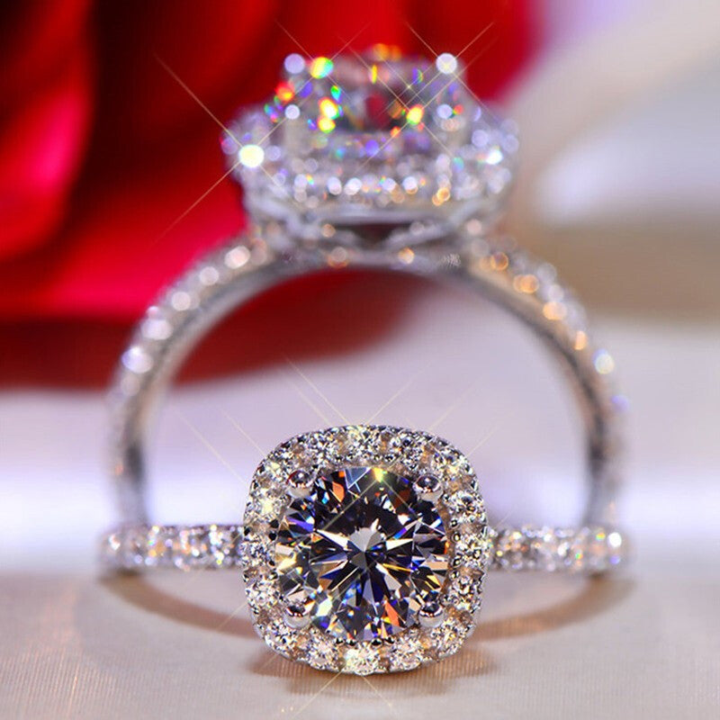 D Color Moissanite Diamond Ring Proposal Ring Fashion Classic Square Bag Inlaid Diamond Ring Women&amp;amp;#039;s