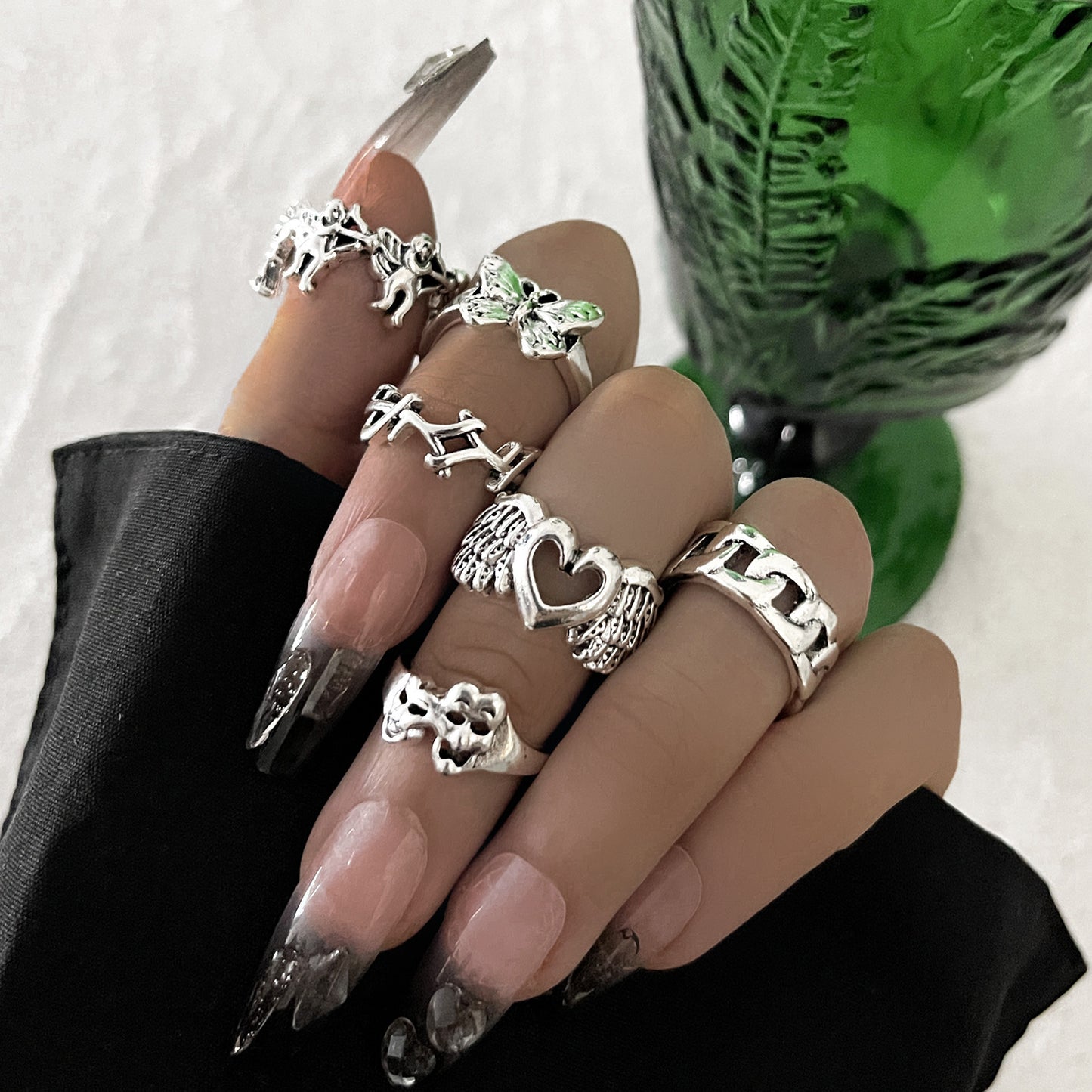 Heavy Metal Trendy Hip Hop Ring Men's Retro Old Bat Skull Snake Ring Set
