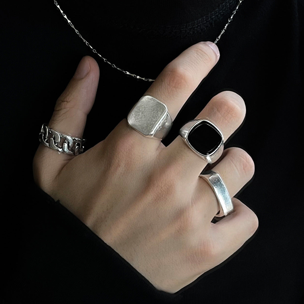 Heavy Metal Trendy Hip Hop Ring Men's Retro Old Bat Skull Snake Ring Set