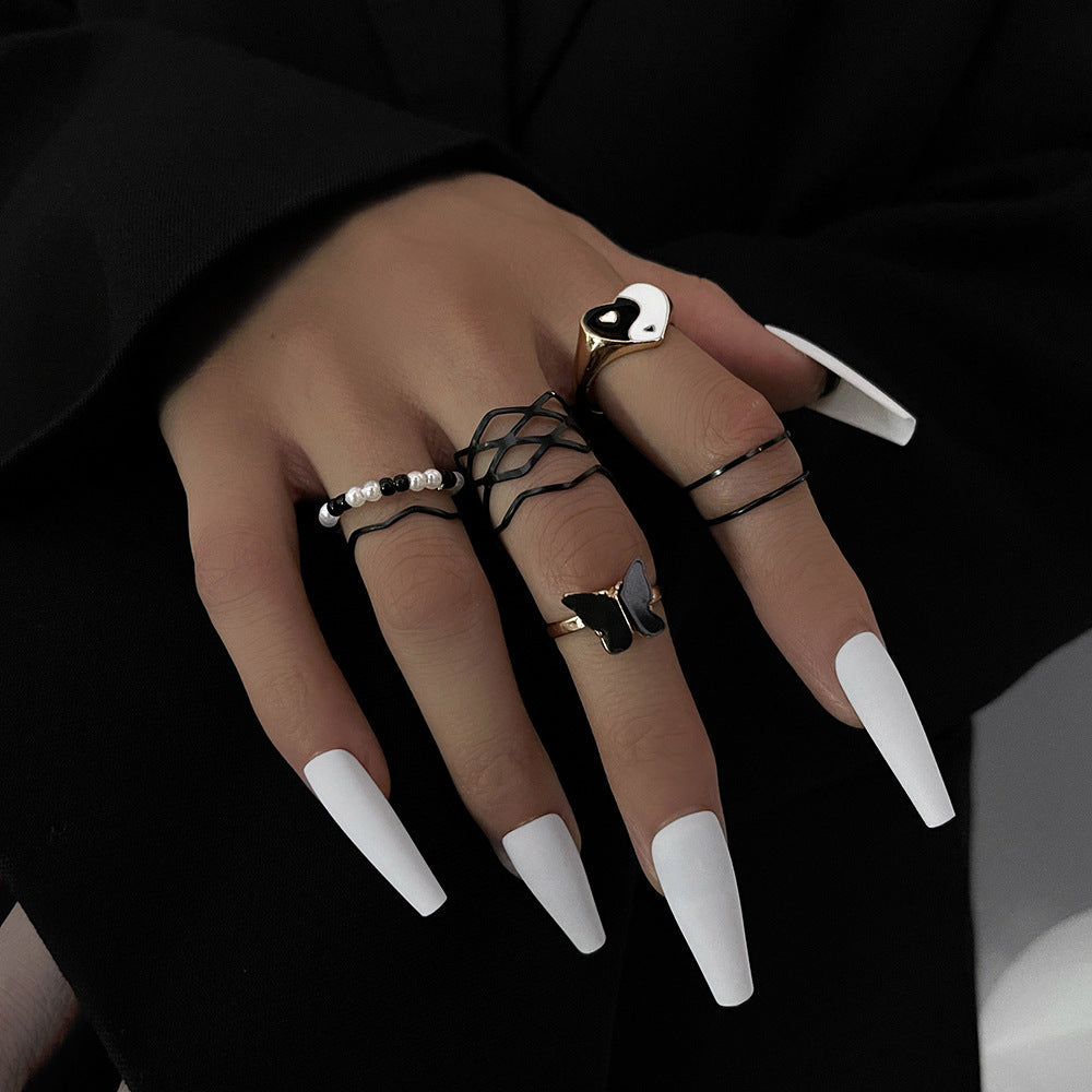 Heavy Metal Trendy Hip Hop Ring Men's Retro Old Bat Skull Snake Ring Set