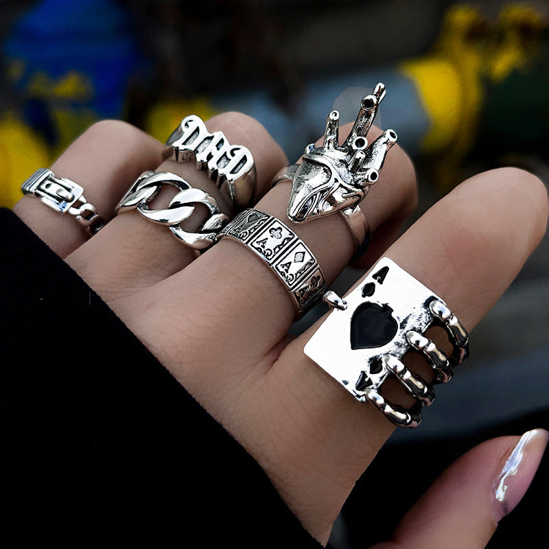Heavy Metal Trendy Hip Hop Ring Men's Retro Old Bat Skull Snake Ring Set