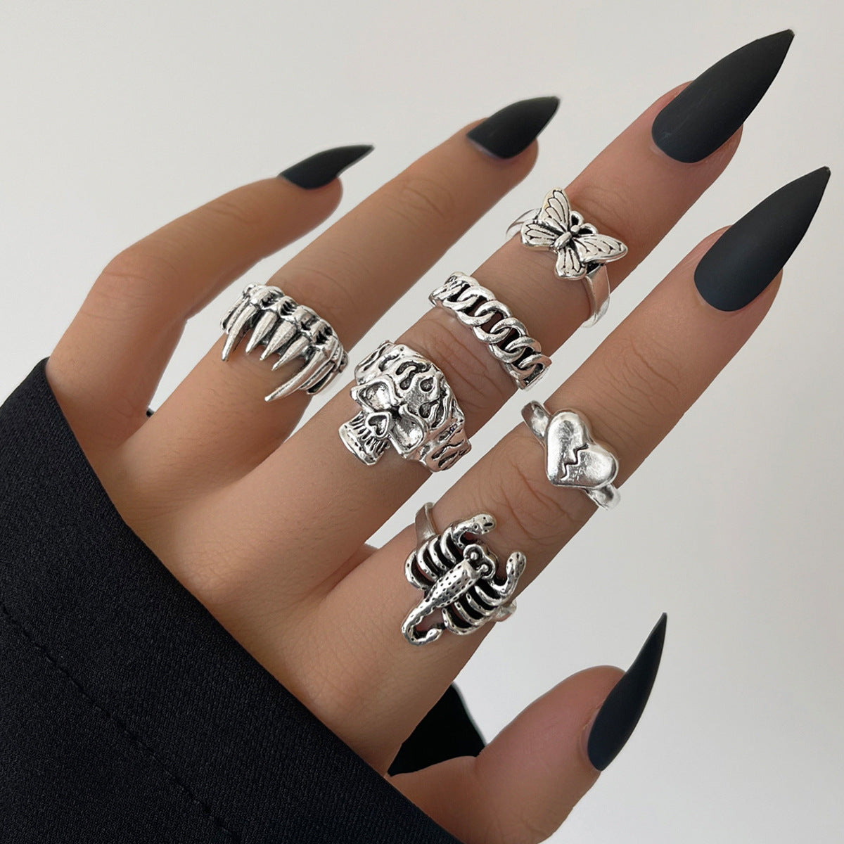 Heavy Metal Trendy Hip Hop Ring Men's Retro Old Bat Skull Snake Ring Set
