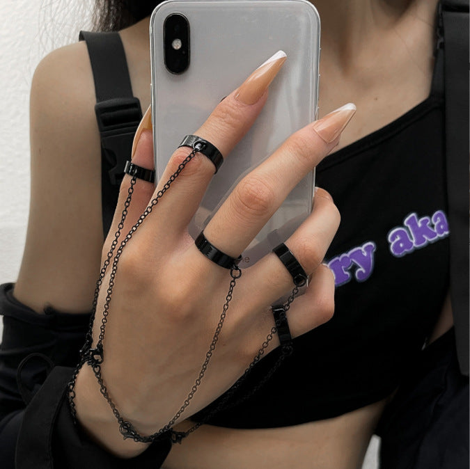 Heavy Metal Trendy Hip Hop Ring Men's Retro Old Bat Skull Snake Ring Set