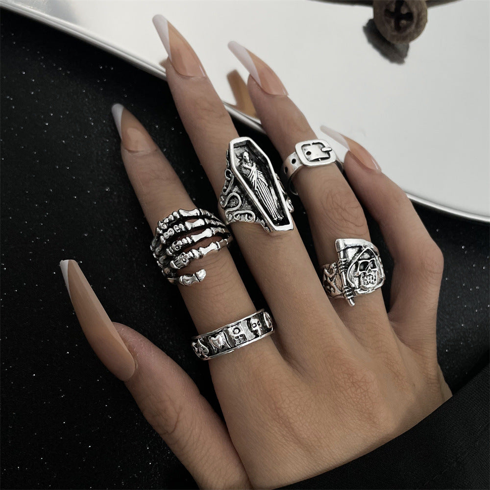 Heavy Metal Trendy Hip Hop Ring Men's Retro Old Bat Skull Snake Ring Set