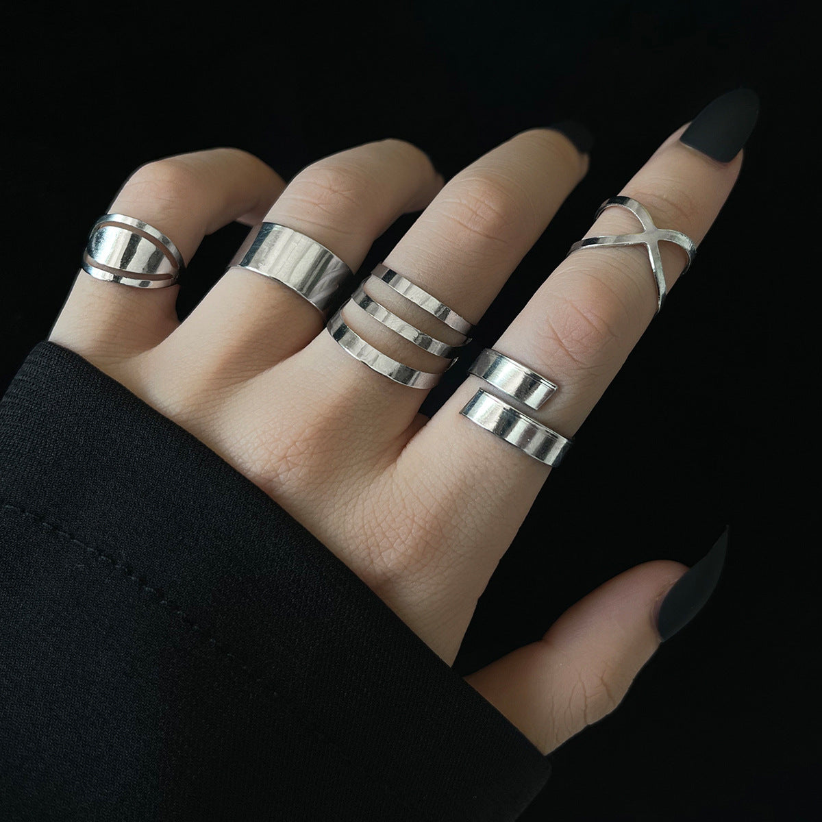 Heavy Metal Trendy Hip Hop Ring Men's Retro Old Bat Skull Snake Ring Set