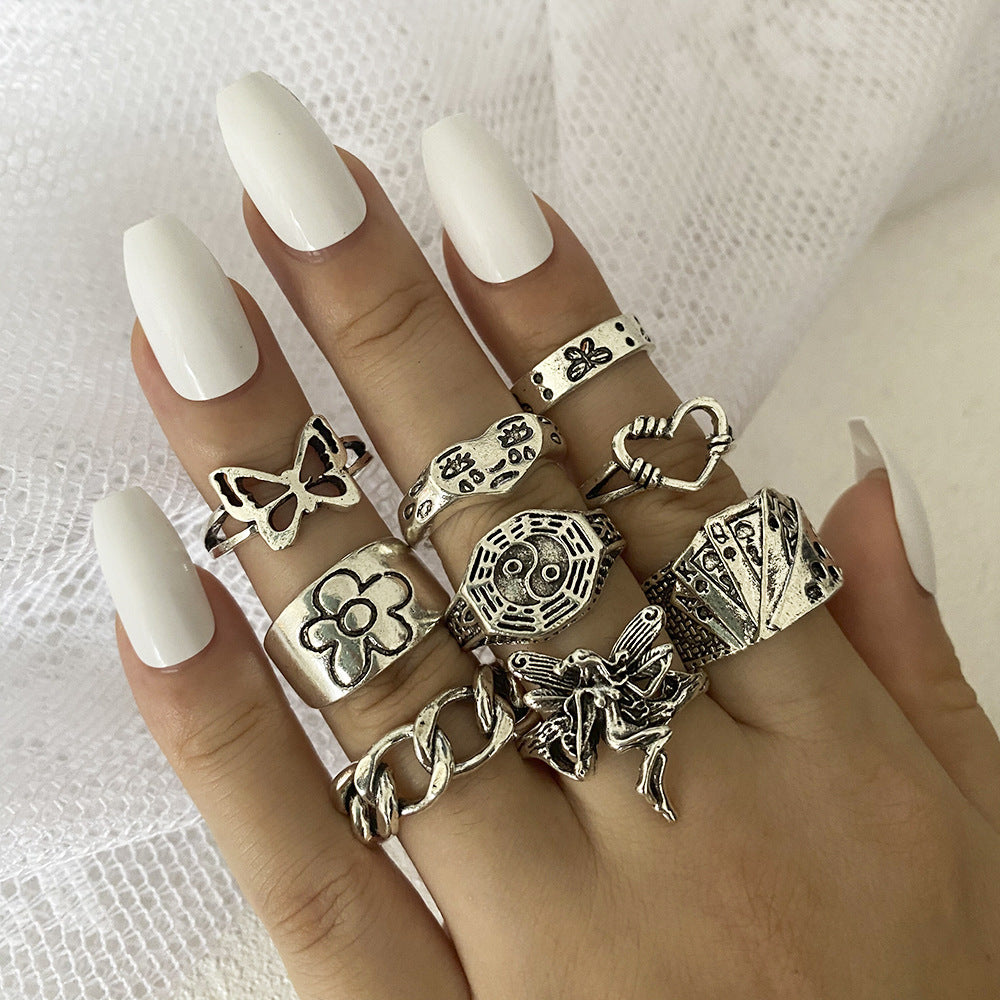 Heavy Metal Trendy Hip Hop Ring Men's Retro Old Bat Skull Snake Ring Set