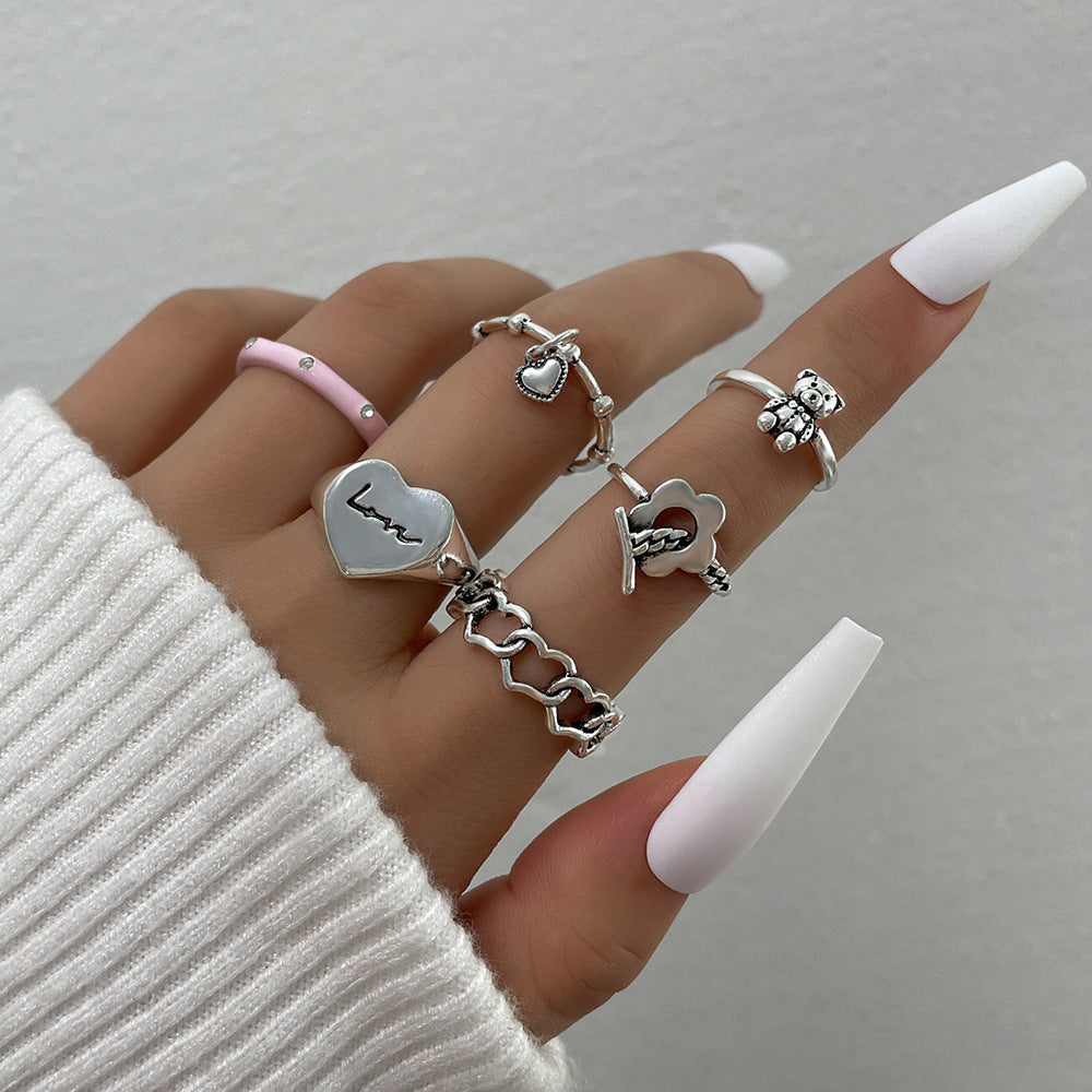 Heavy Metal Trendy Hip Hop Ring Men's Retro Old Bat Skull Snake Ring Set