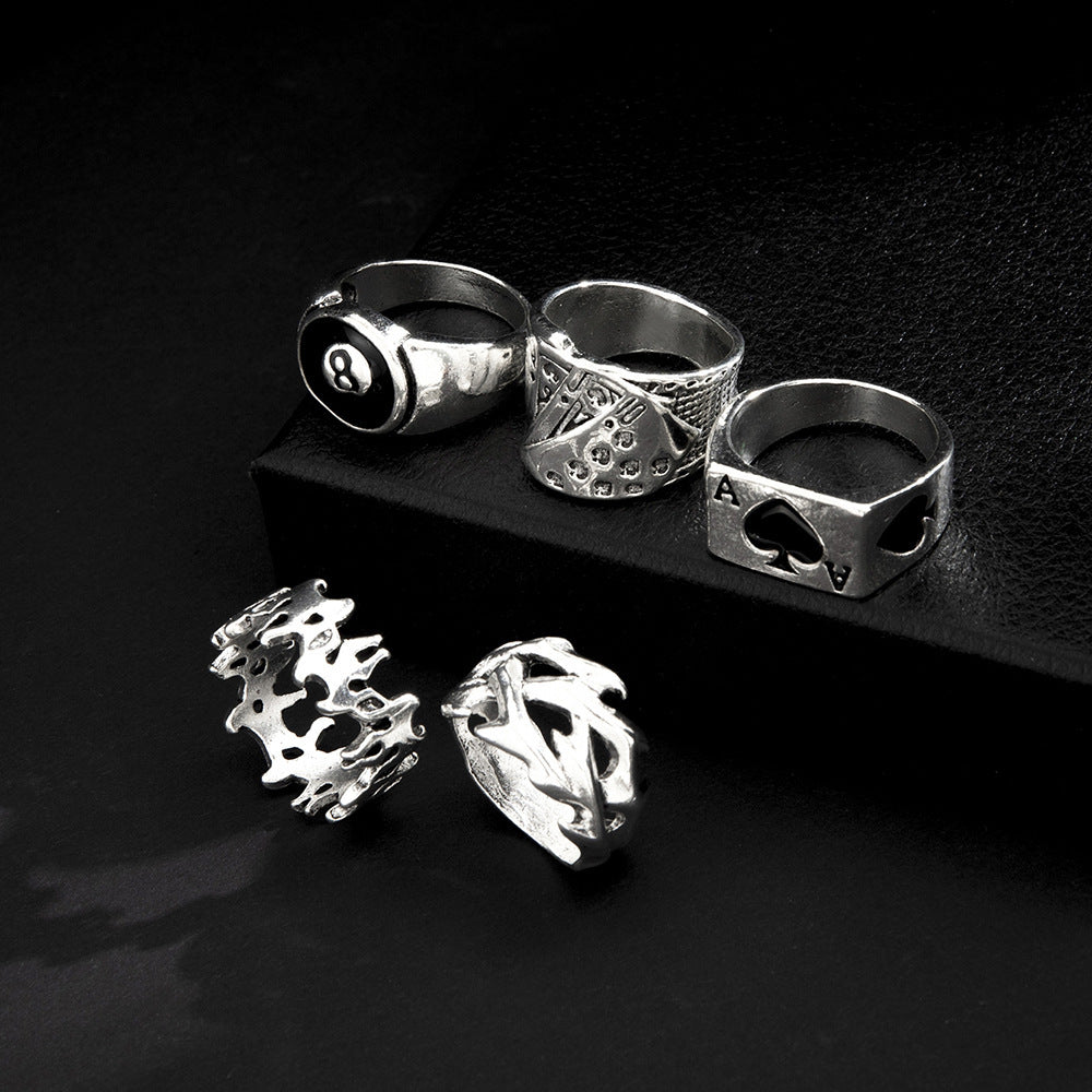 Heavy Metal Trendy Hip Hop Ring Men's Retro Old Bat Skull Snake Ring Set