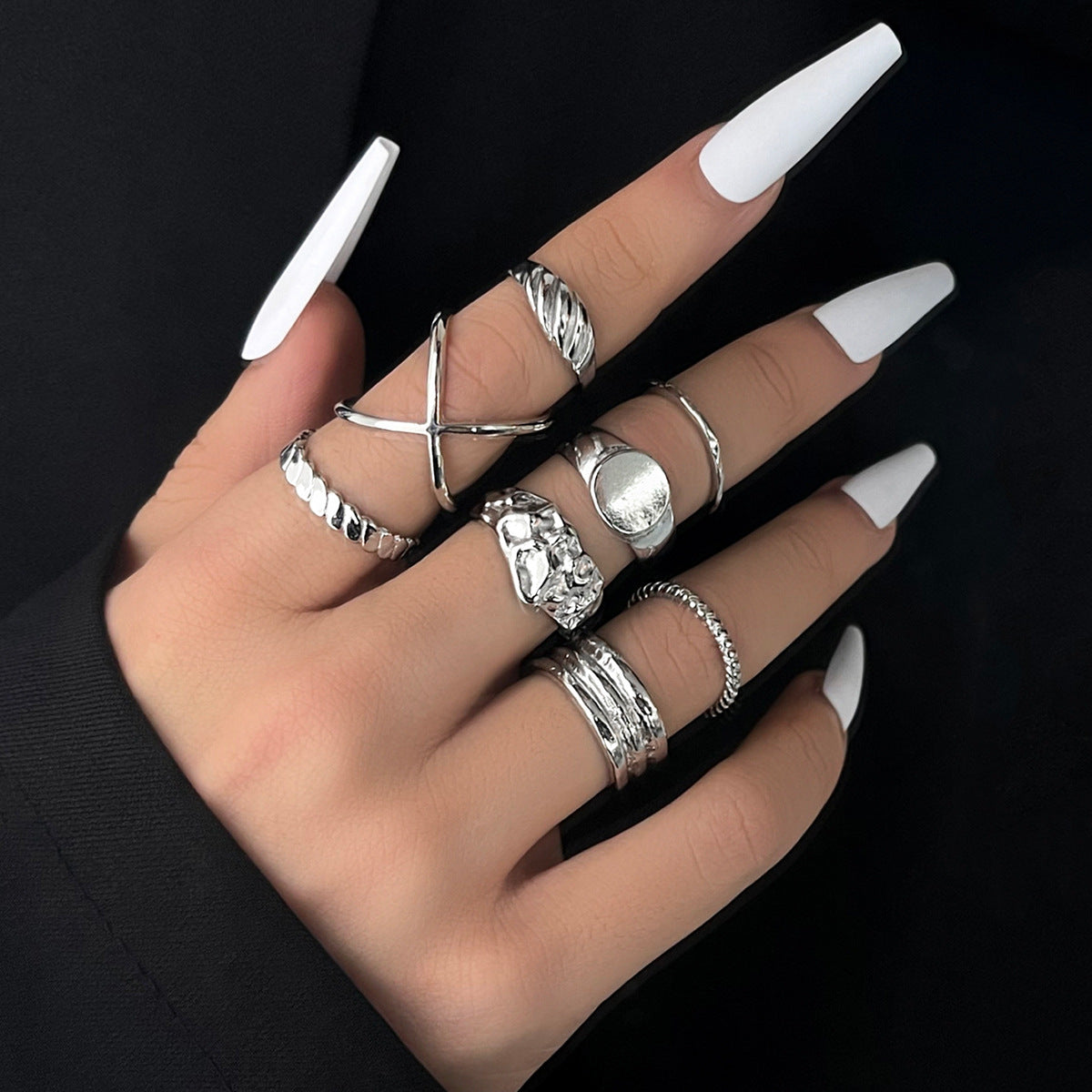 Heavy Metal Trendy Hip Hop Ring Men's Retro Old Bat Skull Snake Ring Set