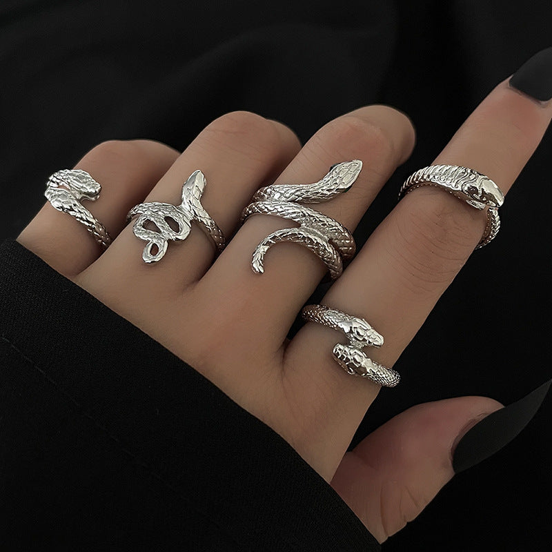 Heavy Metal Trendy Hip Hop Ring Men's Retro Old Bat Skull Snake Ring Set
