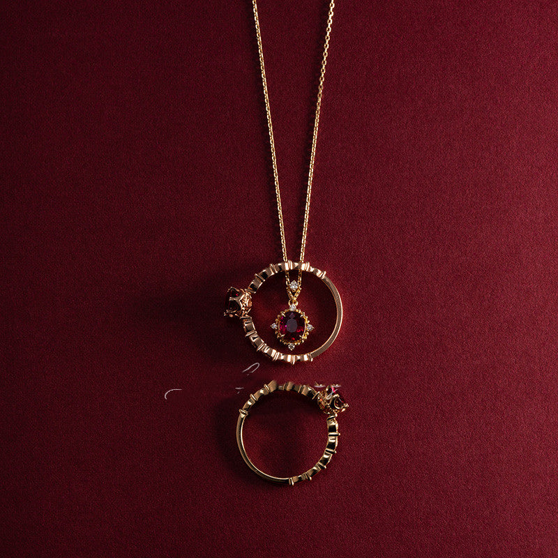 S925 Sterling Silver 14K Gold Plated Red Zircon Necklace
