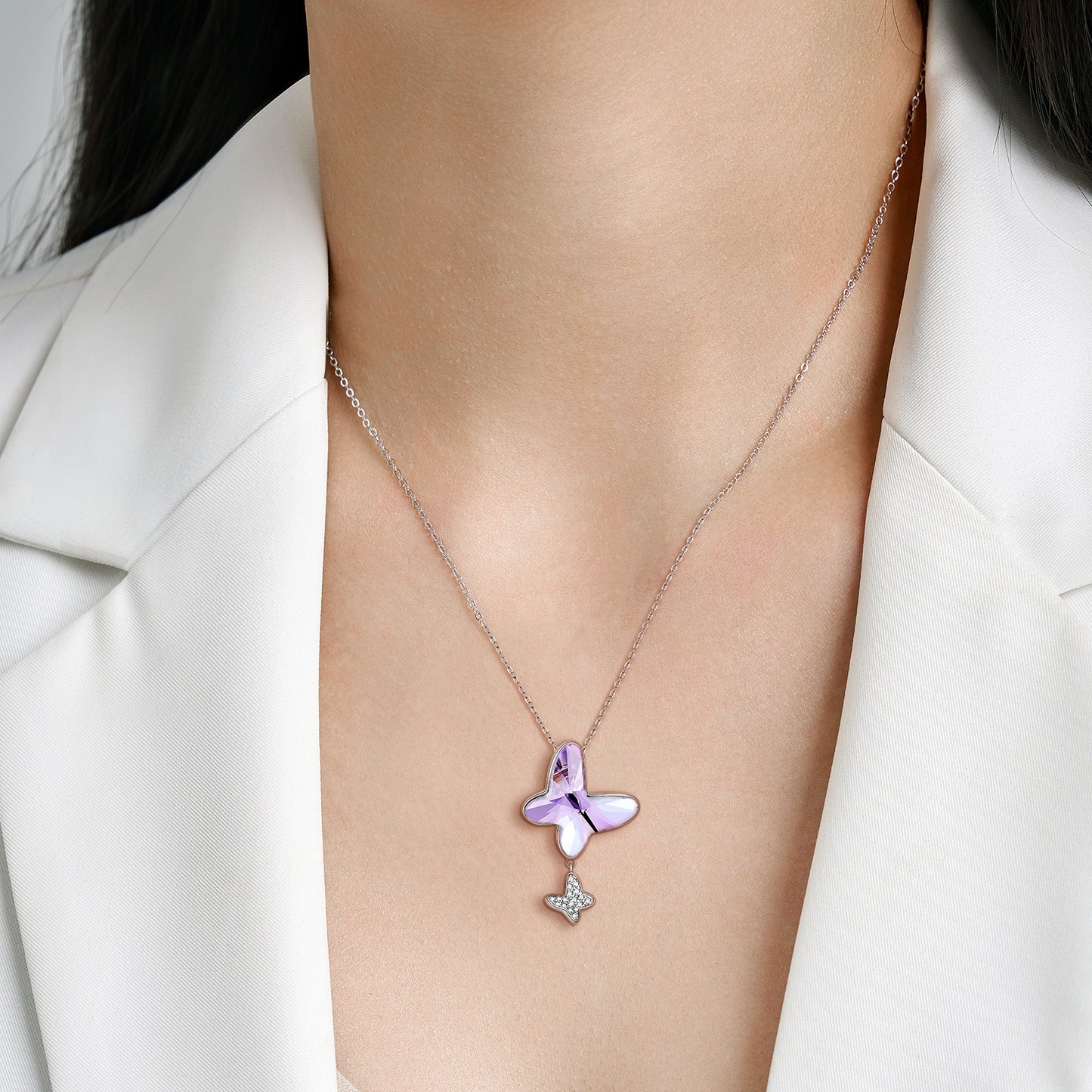 Shining Purple Butterfly Necklace 925 Sterling Silver Personalized Ins Sweater Chain