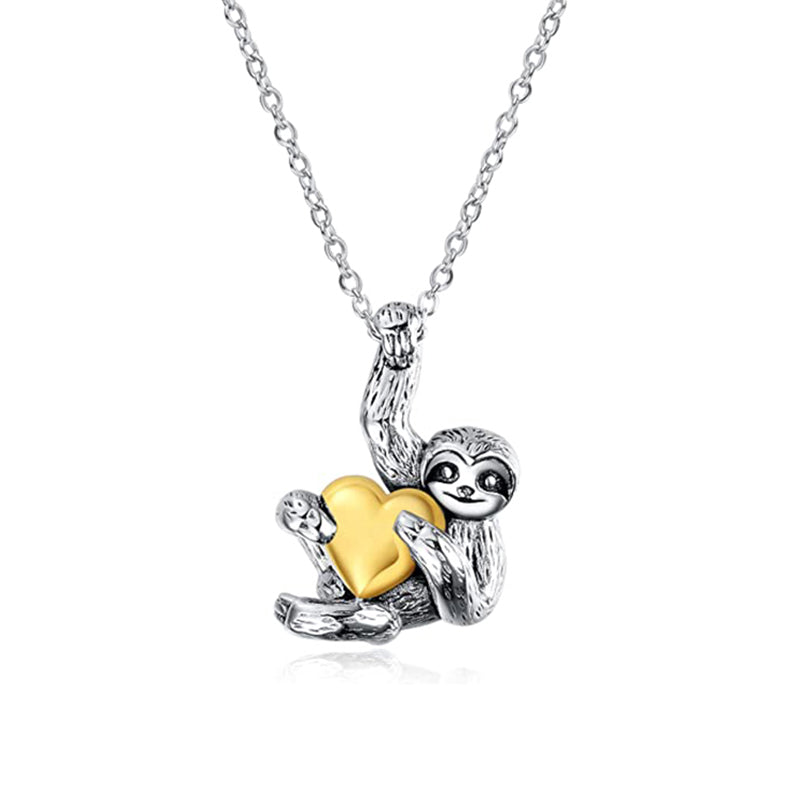 Cute Animal Small Sloth Heart Pendant Necklace