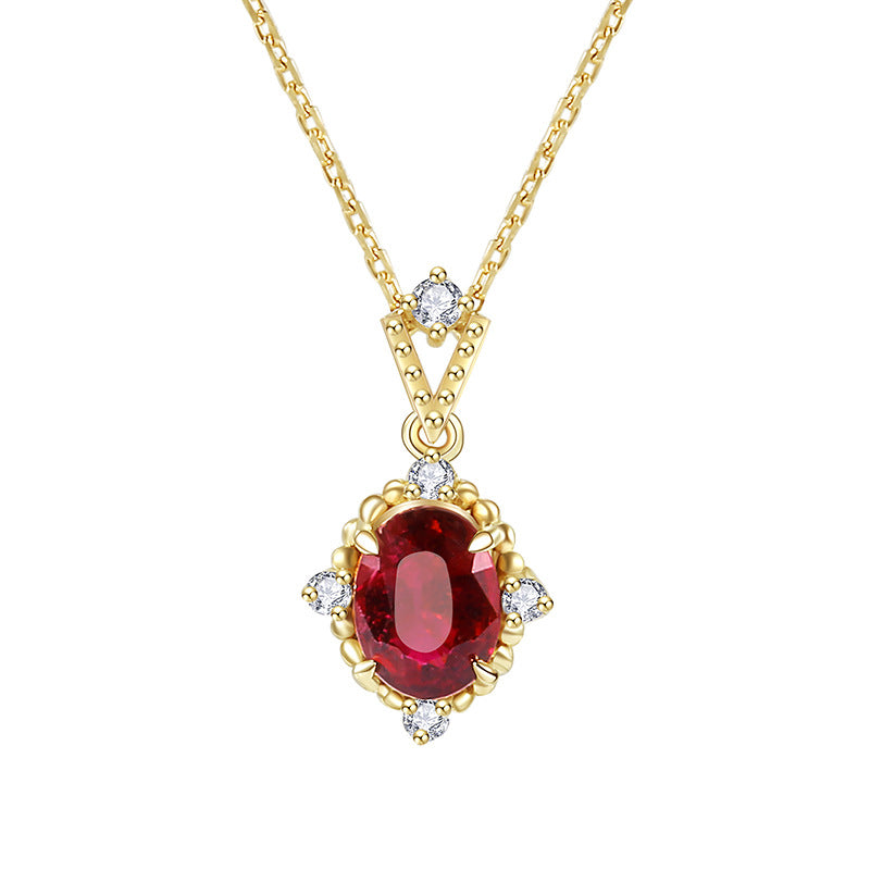 S925 Sterling Silver 14K Gold Plated Red Zircon Necklace
