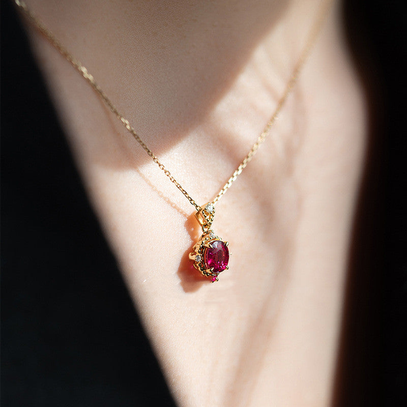 S925 Sterling Silver 14K Gold Plated Red Zircon Necklace