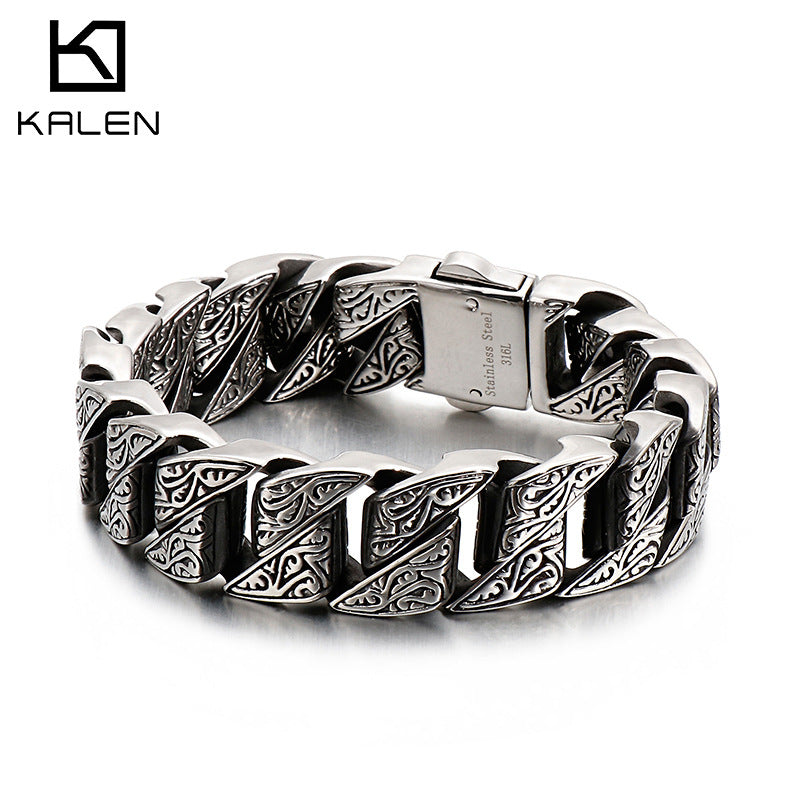 Creative Titanium Steel Casting Retro Pattern Stainless Steel Bracelet Men