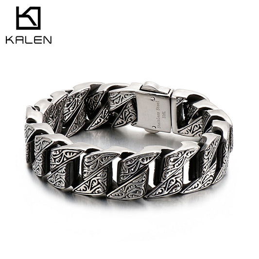 Creative Titanium Steel Casting Retro Pattern Stainless Steel Bracelet Men
