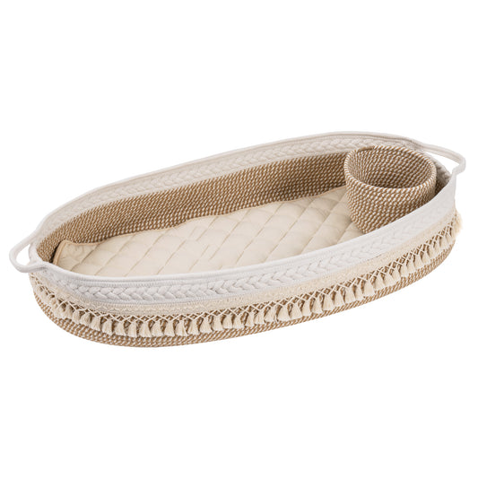 Baby Changing Basket, Handmade Woven Cotton Rope Moses Basket, Changing Table Topper with Mattress Pad(Beige&amp;Brown)