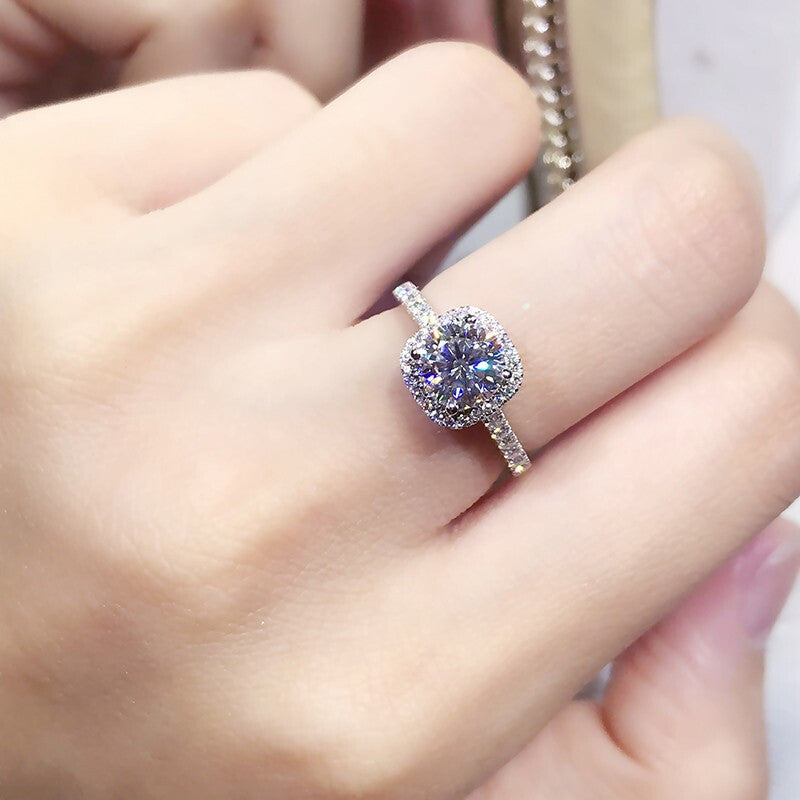 D Color Moissanite Diamond Ring Proposal Ring Fashion Classic Square Bag Inlaid Diamond Ring Women&amp;amp;#039;s