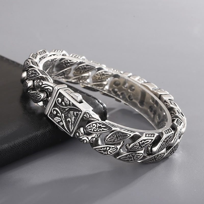 Punk Style Trendy Pattern Bracelet Retro Old Casting Pharaoh Ancient Egyptian Cross Titanium Steel Men's Bracelet