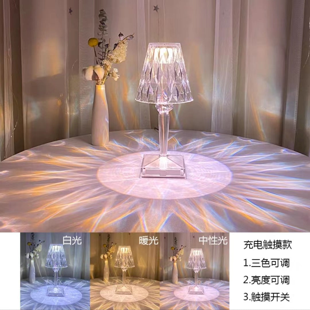 Diamond Crystal Table Lamp Light Luxury Romantic Atmosphere Bedroom Bedside Girl Heart Rechargeable Decorative Lamp