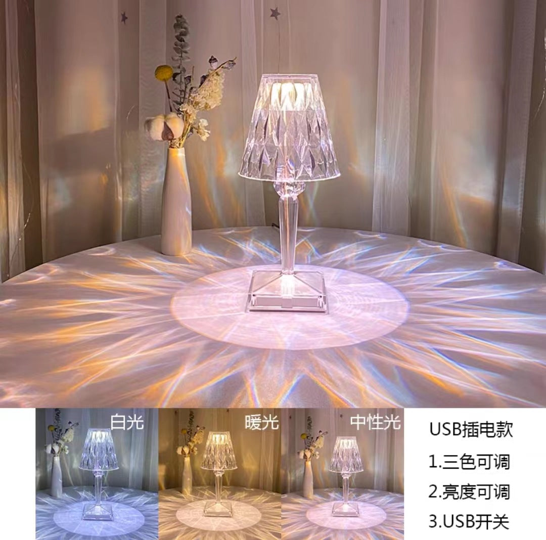 Diamond Crystal Table Lamp Light Luxury Romantic Atmosphere Bedroom Bedside Girl Heart Rechargeable Decorative Lamp