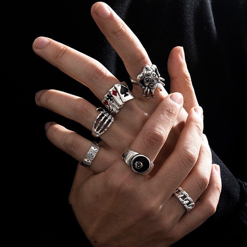 Heavy Metal Trendy Hip Hop Ring Men's Retro Old Bat Skull Snake Ring Set