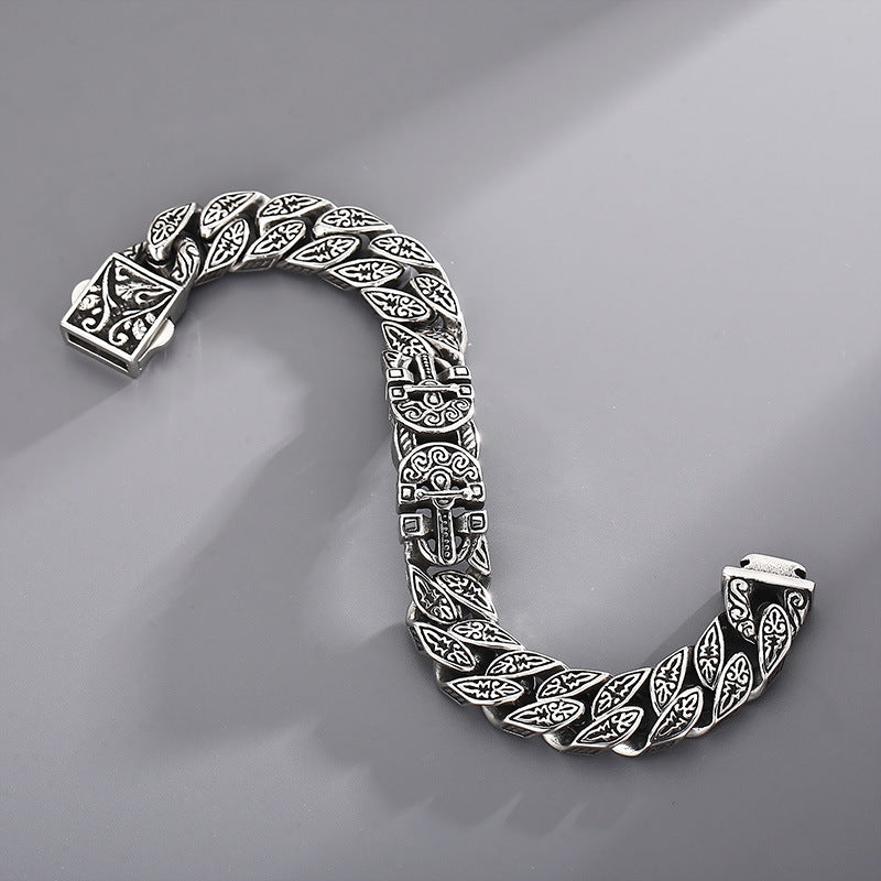 Punk Style Trendy Pattern Bracelet Retro Old Casting Pharaoh Ancient Egyptian Cross Titanium Steel Men's Bracelet
