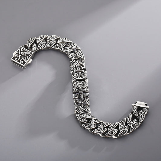 Punk Style Trendy Pattern Bracelet Retro Old Casting Pharaoh Ancient Egyptian Cross Titanium Steel Men's Bracelet