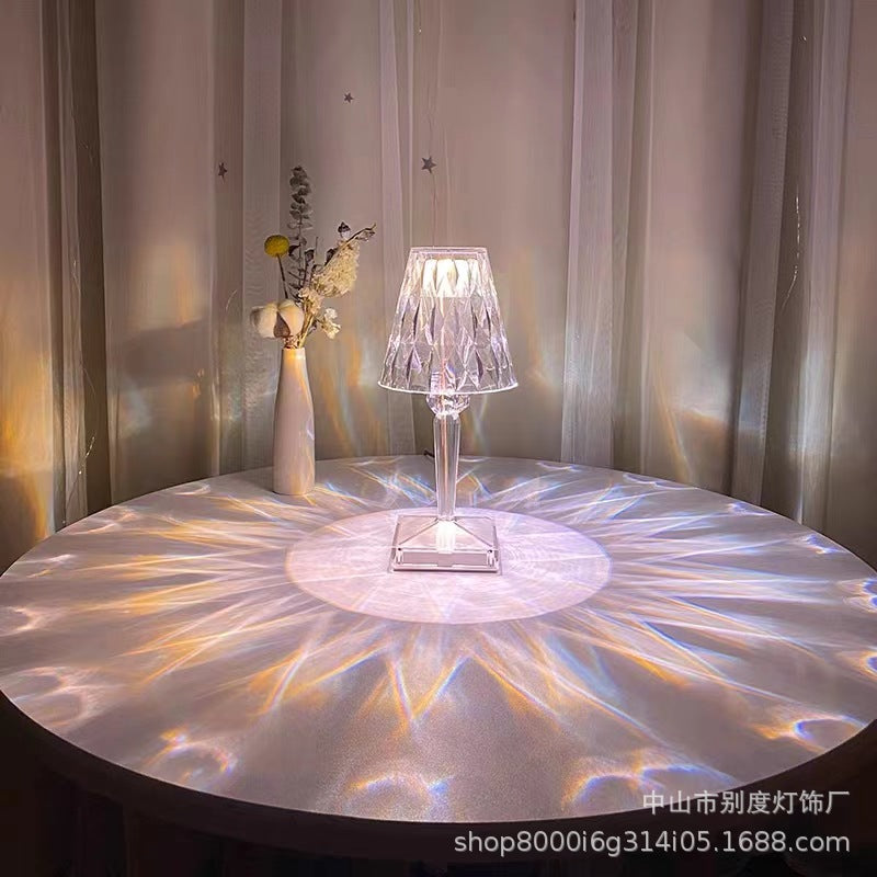 Diamond Crystal Table Lamp Light Luxury Romantic Atmosphere Bedroom Bedside Girl Heart Rechargeable Decorative Lamp
