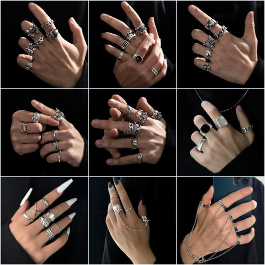Heavy Metal Trendy Hip Hop Ring Men's Retro Old Bat Skull Snake Ring Set