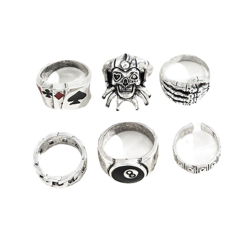 Heavy Metal Trendy Hip Hop Ring Men's Retro Old Bat Skull Snake Ring Set